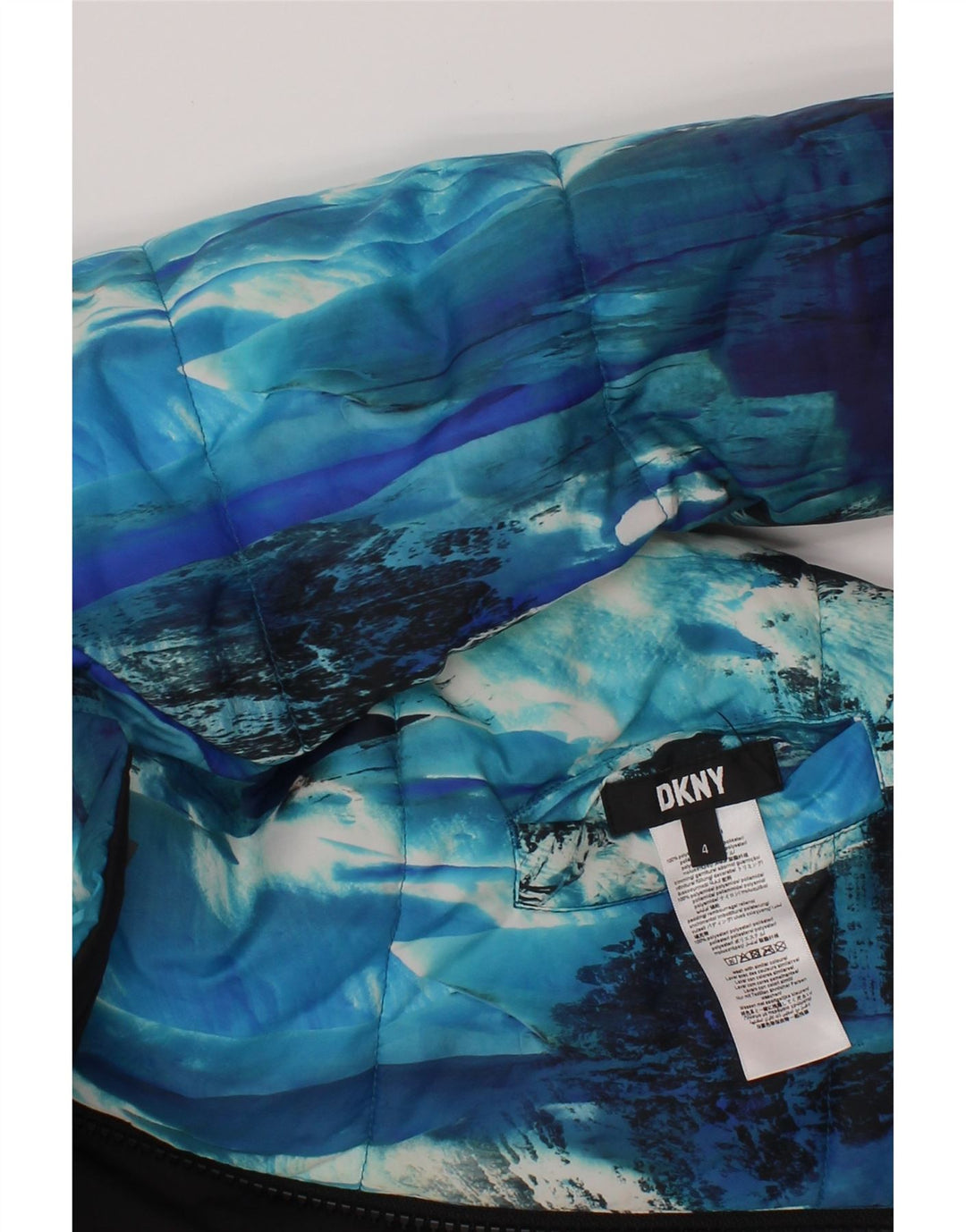Dkny Boys Hooded Reversible Padded Jacket 3-4 Years Blue Tie Dye Polyester