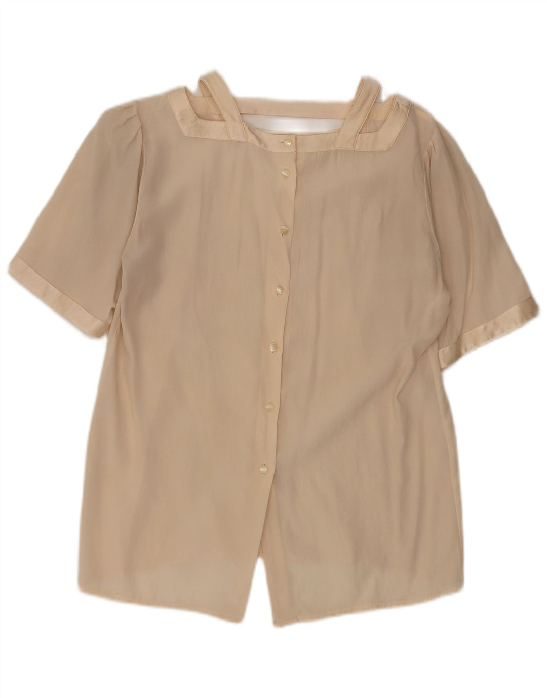 Vintage Womens Short Sleeve Shirt Blouse UK 12 Medium Beige