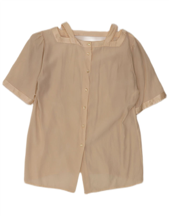 Vintage Womens Short Sleeve Shirt Blouse UK 12 Medium Beige