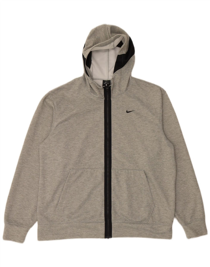Nike Mens Dri Fit Zip Hoodie Sweater Large Grey Flecked Polyester