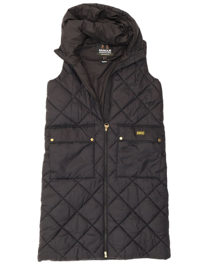 Barbour Dame Oversized Hooded Longline Polstret Gilet UK 12 Medium Black