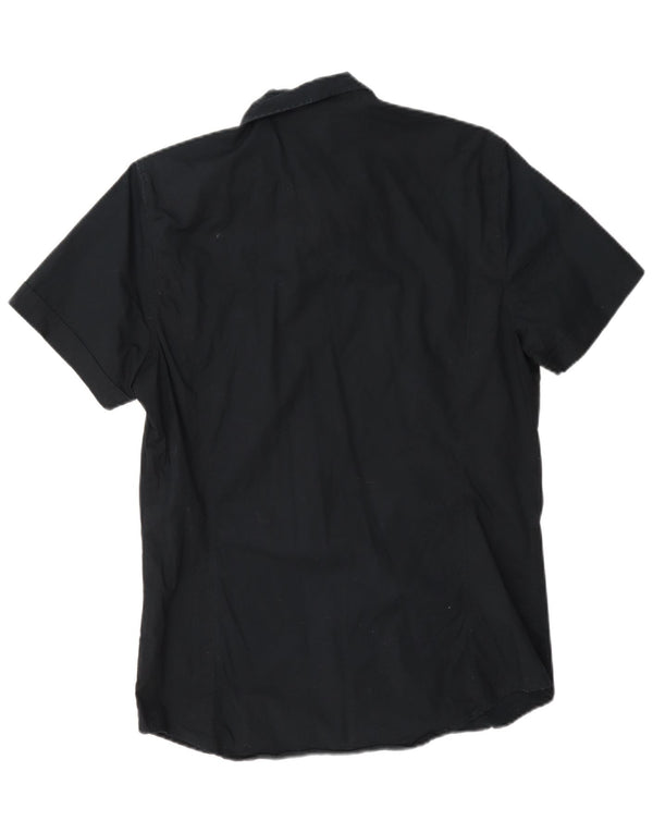 Camicia Benetton Uomo Manica Corta Large Blu Navy Cotone