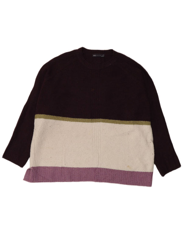 Marks & Spencer Womens Crew Neck Jumper Sweater UK 18 XL Purple Colourblock