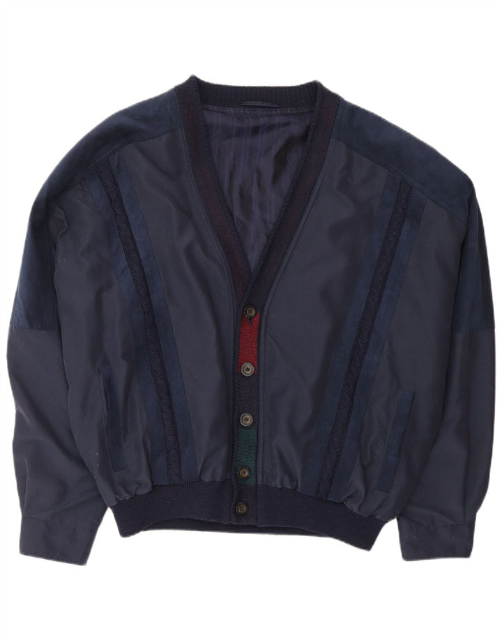 VINTAGE Mens Bomber Jacket UK 42 XL Navy Blue Polyester