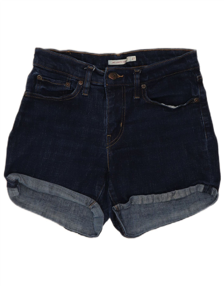 Pantaloncini di jeans a vita media da donna LEVI'S W27 piccoli in cotone blu navy