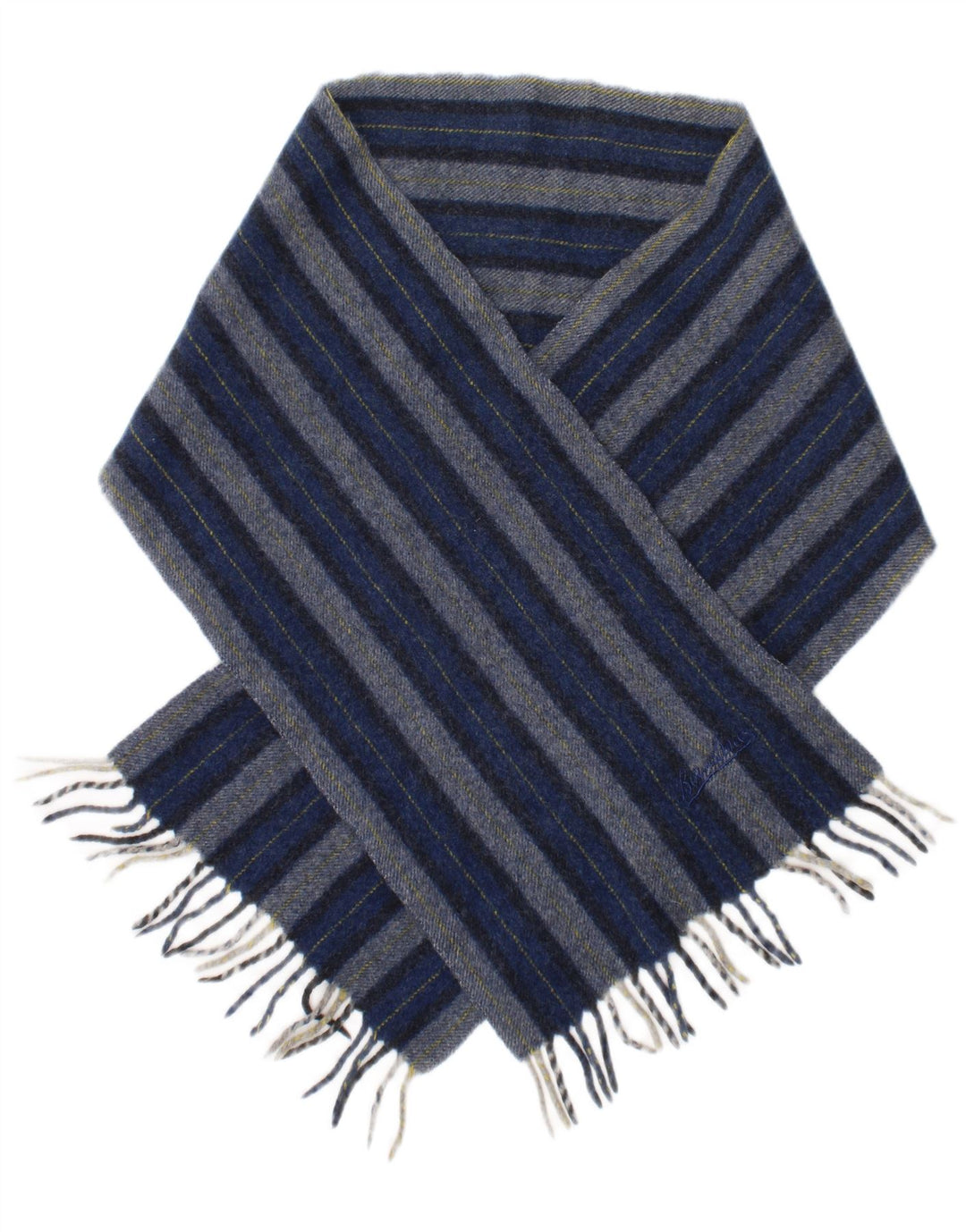 Borsalino Mens Rectangle Scarf One Size Blue Striped New Wool Classic