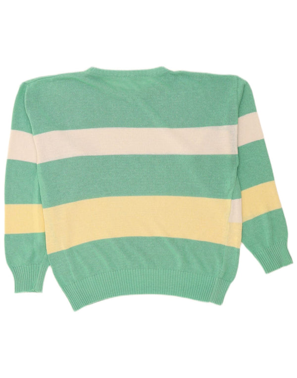 Vintage Mens Crew Neck Jumper Sweater Large Green Colourblock Acrylic