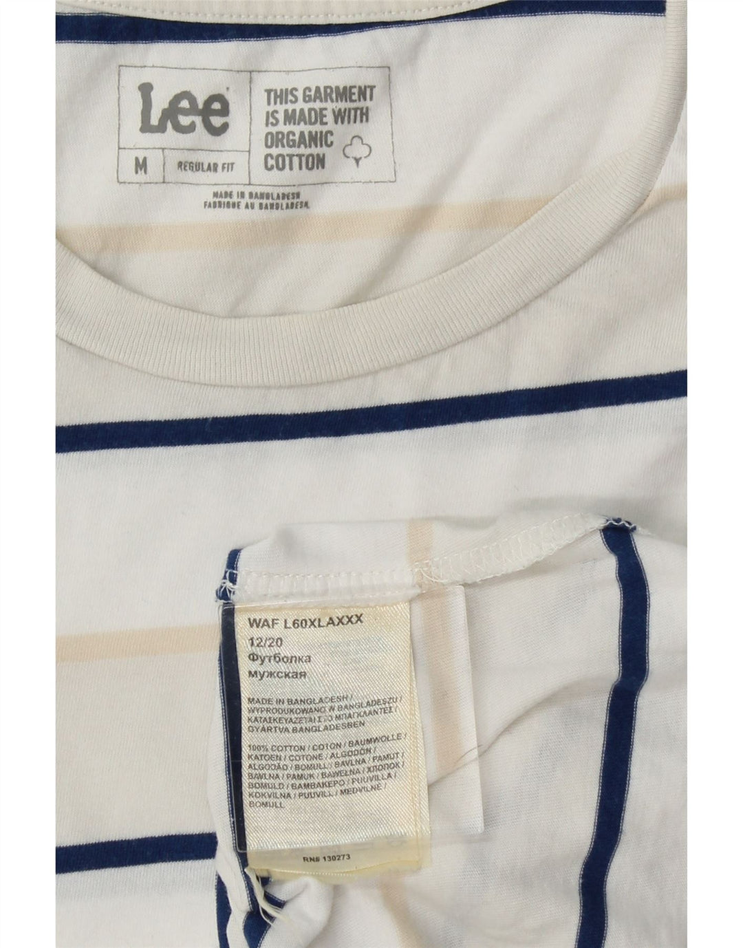 LEE Mens Regular Fit T-Shirt Top Medium White Striped Cotton Vintage Lee and Second-Hand Lee from Messina Hembry 