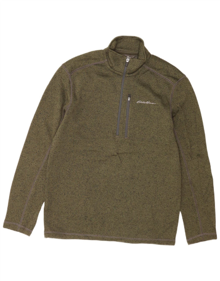 Eddie Bauer Mens Zip Neck Sweatshirt Jumper Small Green Flecked Polyester