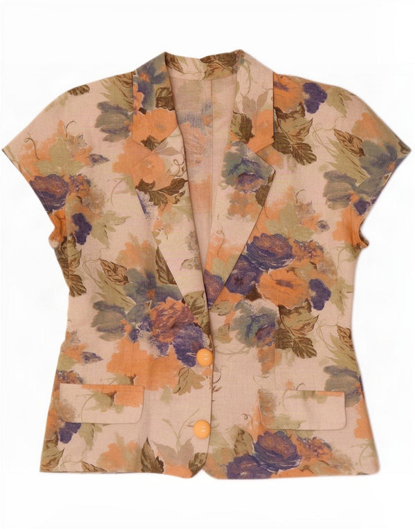 Vintage Damen Kurzarm-Cardigan-Oberteil IT 46 Groß Mehrfarbig Blumen