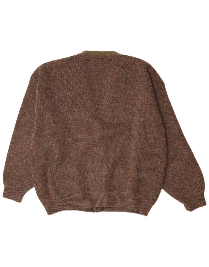 Vintage hombres Cardigan suéter grande marrón moteado
