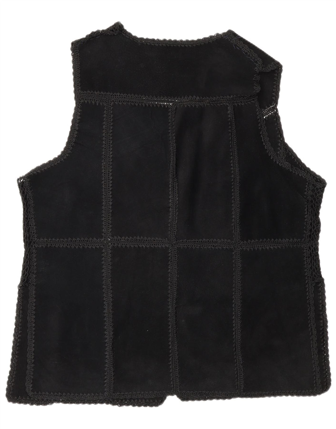 Vintage dame ruskind Gilet UK 16 Large Black Patchwork