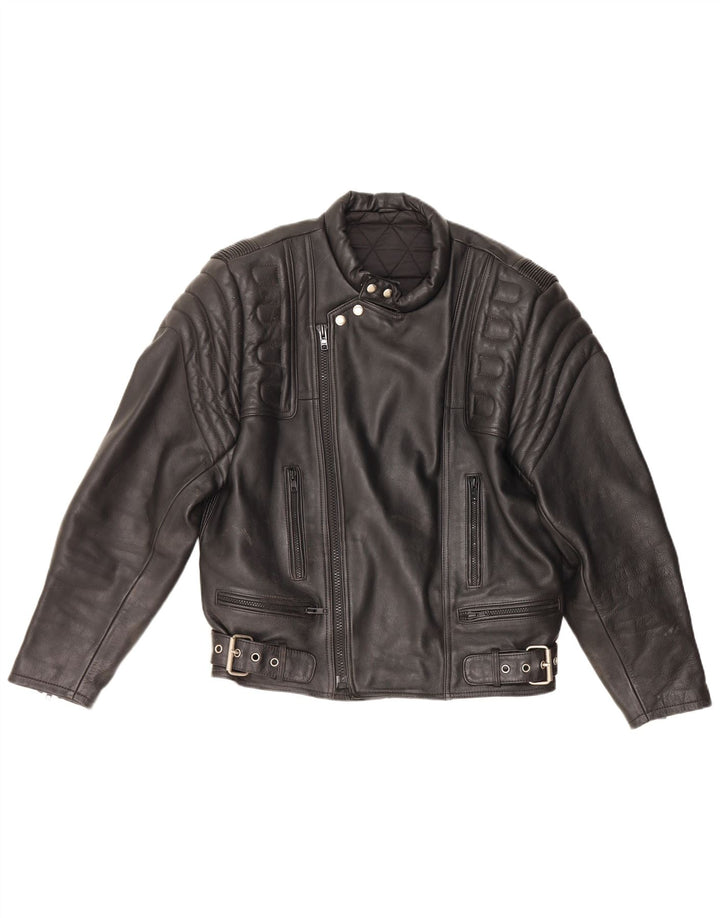 Giacca da motociclista in pelle da motociclista vintage da uomo UK 36 piccola in pelle nera