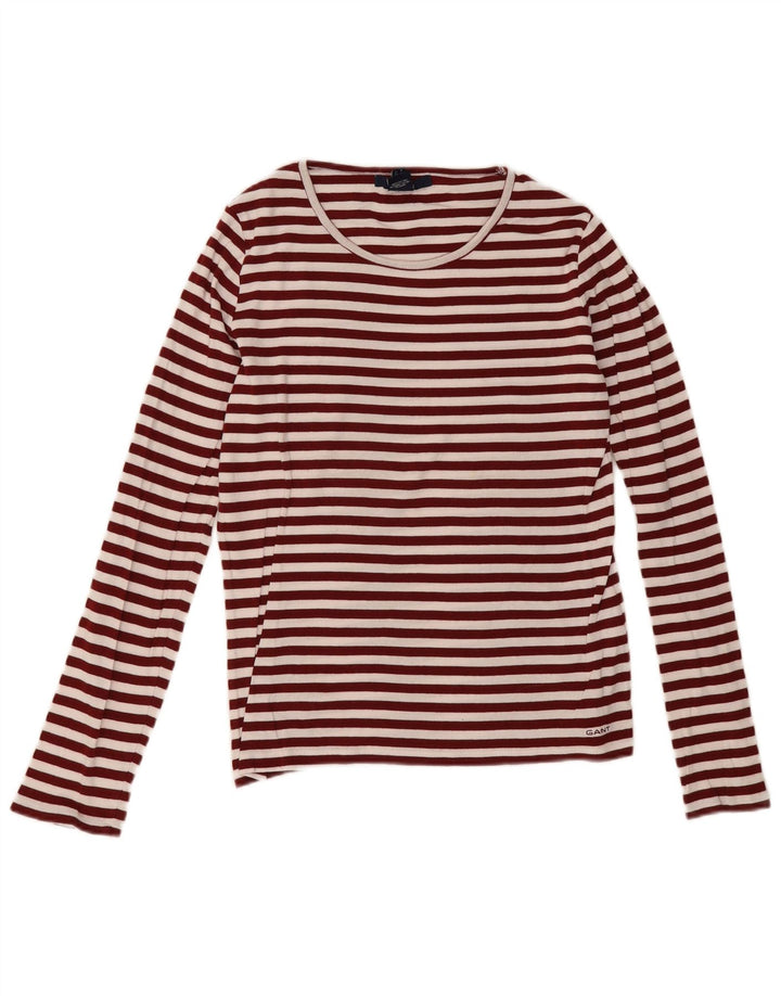 Gant Womens Top Long Sleeve UK 12 Medium Burgundy Striped