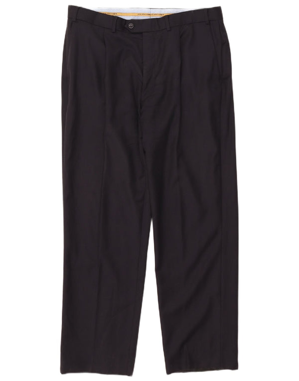 Marks & Spencer Mens Straight Suit Trousers W36 L31 Navy Blue Wool
