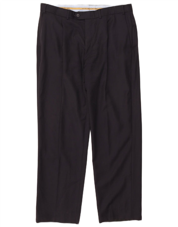 Marks & Spencer Mens Straight Suit Trousers W36 L31 Navy Blue Wool