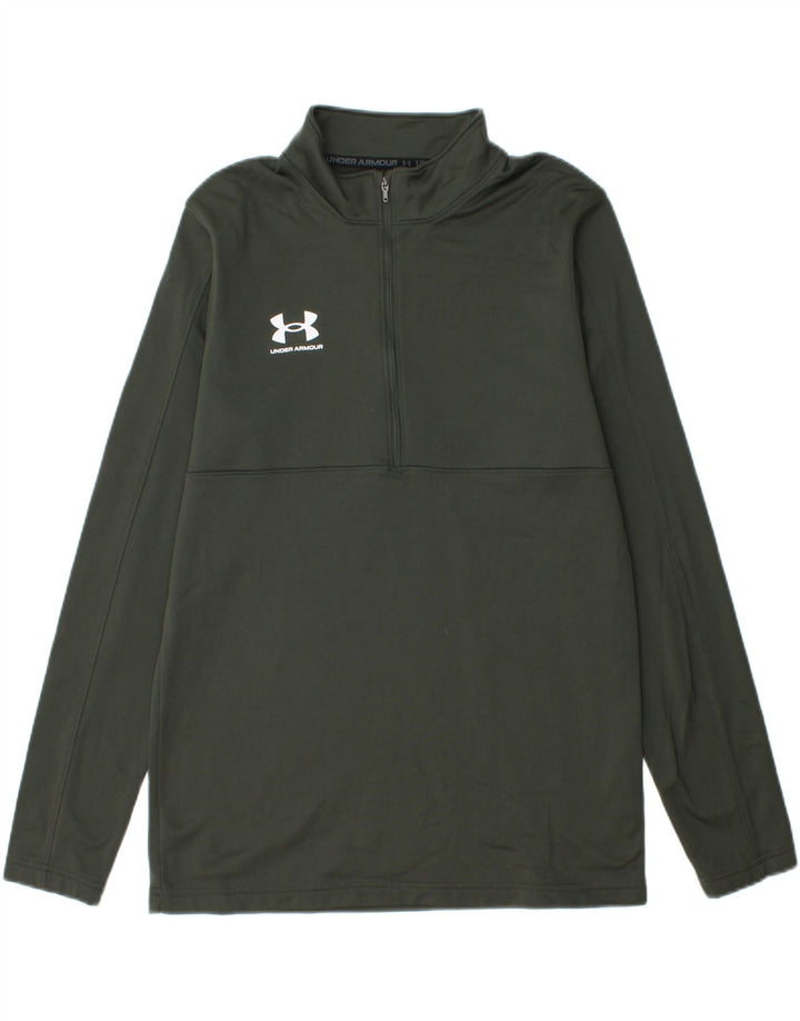 UNDER ARMOUR Mens Zip Neck Pullover Tracksuit Top Large Khaki Polyester