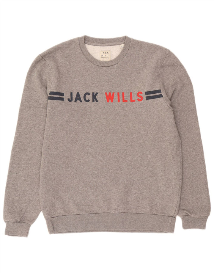 Jack Wills Herre Grafisk Sweatshirt Jumper Medium Grey Flecked Bomuld