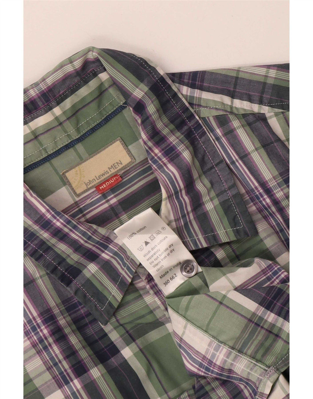 Camisa masculina de manga curta John Lewis algodão xadrez verde médio