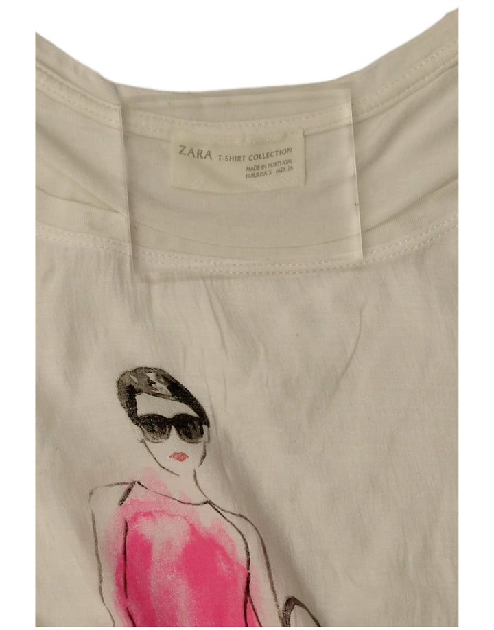 Zara Womens Graphic T-Shirt Top UK 10 Small White