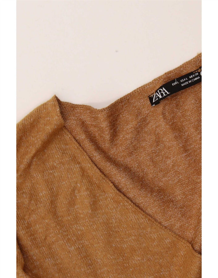 Zara Womens Top Long Sleeve UK 14 Large Brown