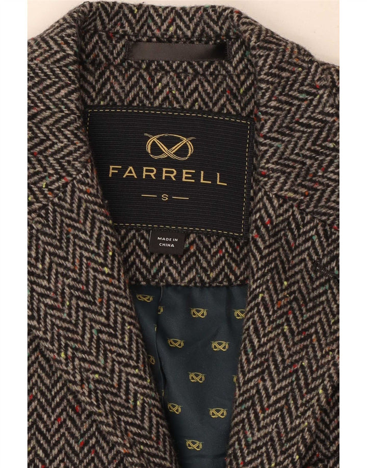 Jaqueta blazer masculina Farrell com 2 botões Reino Unido 36 pequena lã espinha de peixe cinza