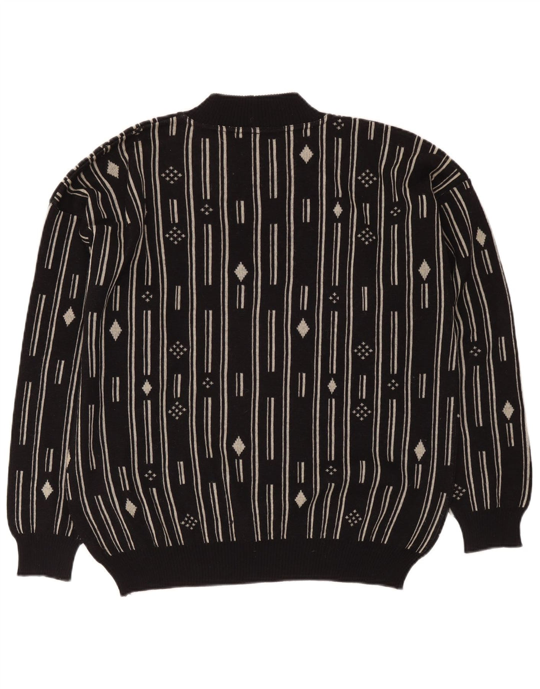 De Pietri Mens Crew Neck Jumper Sweater IT 48 Medium Black Geometric