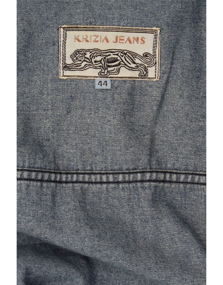 KRIZIA JEANS Womens Oversized Crop Denim Jacket IT 44 Medium Blue Floral
