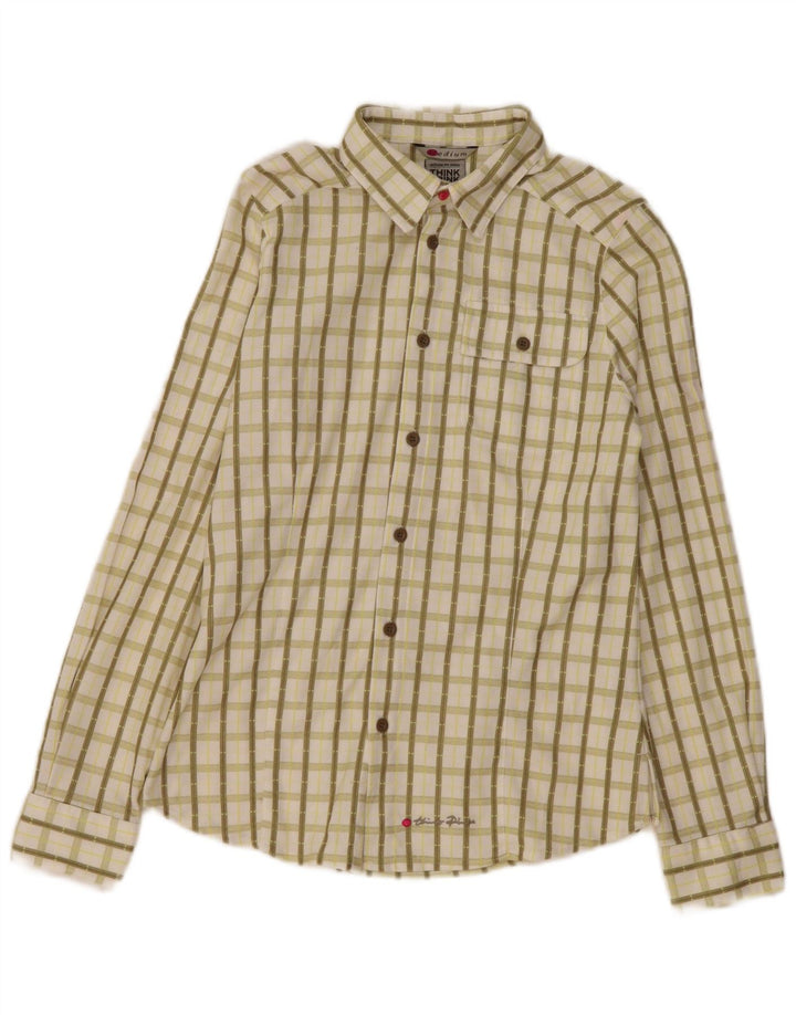 Think Pink Boys Shirt 11-12 Years Medium Off White Check Polyester