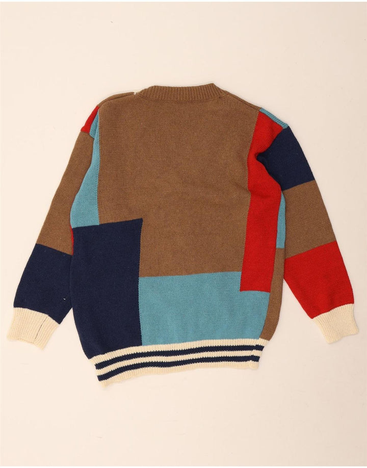 Vintage herre cardigan sweater medium flerfarvet geometrisk