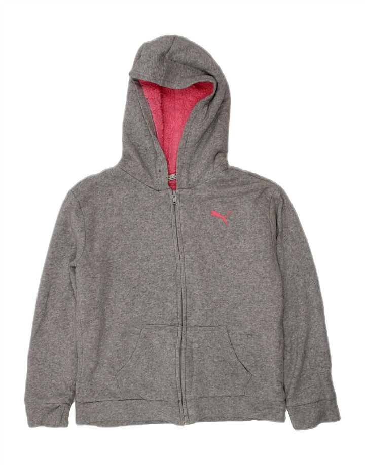 PUMA Girls Zip Hoodie Sweater 10-11 Years Large Grey Cotton Vintage Puma and Second-Hand Puma from Messina Hembry 
