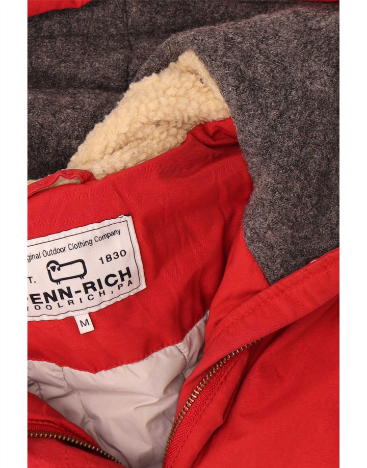 Woolrich Dame Hooded Parka Jacket UK 14 Medium Red Bomuld