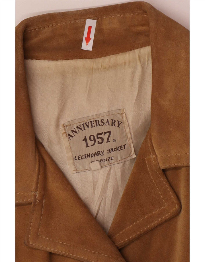 Giacca blazer in pelle scamosciata da donna a 2 bottoni Firenze UK 14 Pelle beige media