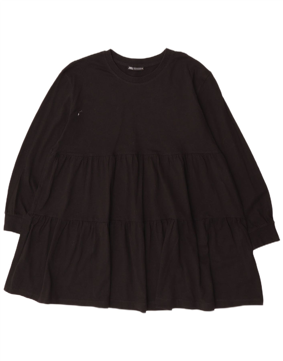 Zara Dame Langærmet Tiered Dress UK 14 Medium Sort