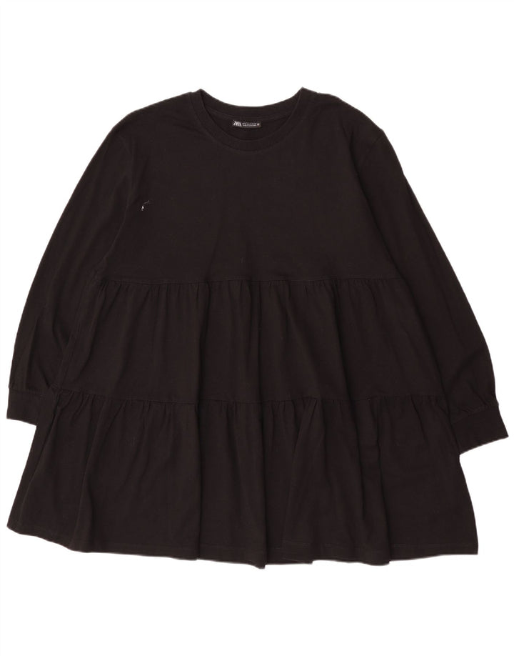 Zara Dame Langærmet Tiered Dress UK 14 Medium Sort
