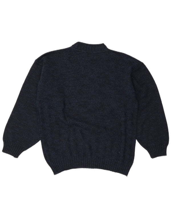 Maglione da uomo vintage con collo alto e grafica, grande blu navy