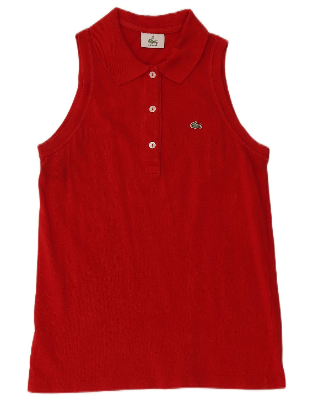 Lacoste Womens Sleeveless Polo Shirt Size 38 Medium Red Cotton