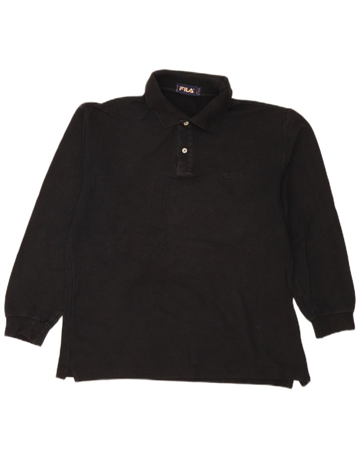 Fila Mens Long Sleeve Polo Shirt IT 50 Medium Black Cotton
