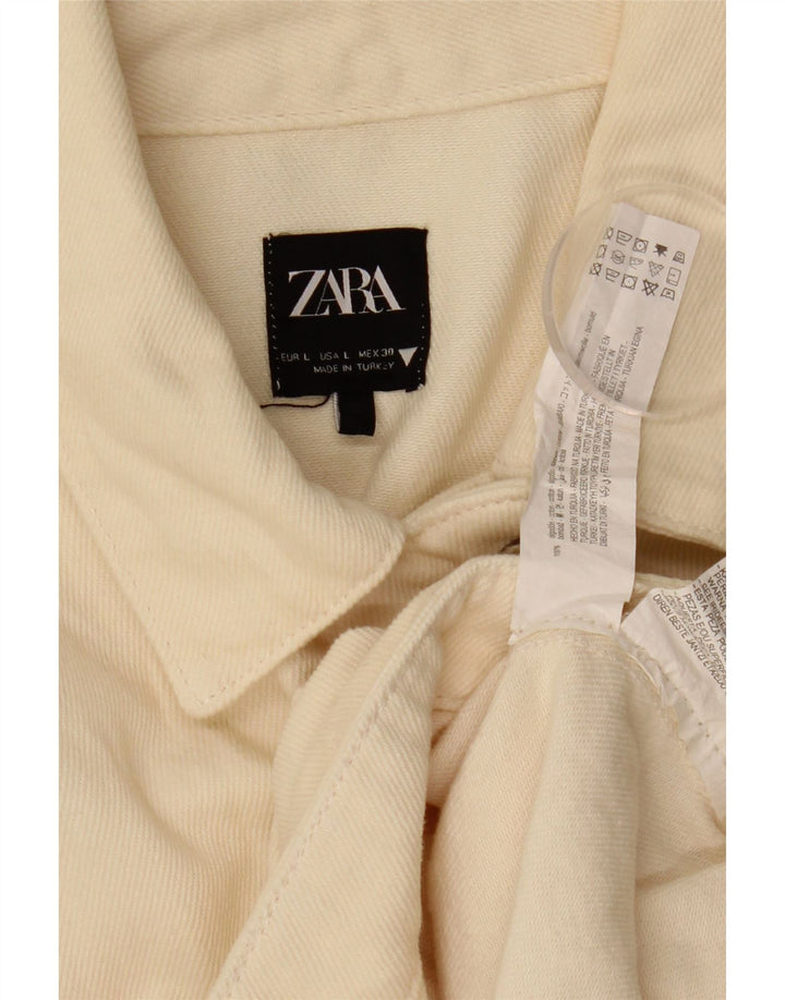 Zara Womens Crop Oversized Denim Jacket UK  16 Large Off White Cotton
