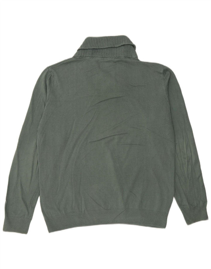 Zara Mens Shawl Neck Jumper Sweater Large Green Cotton