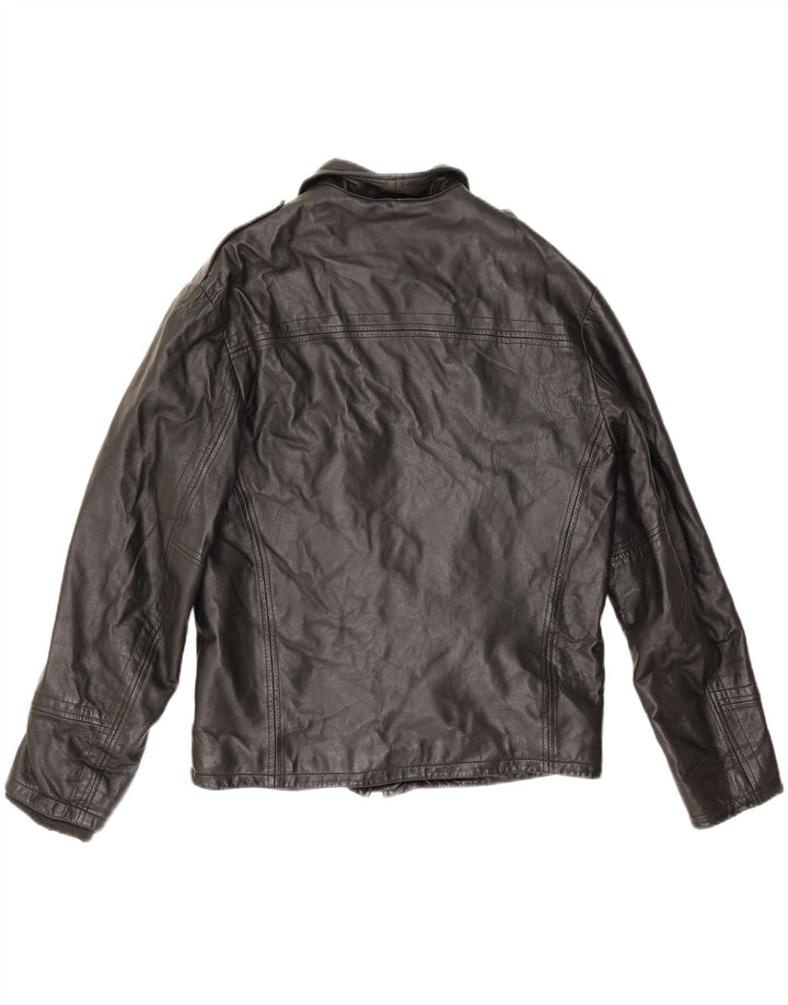 Conbipel Mens Military Leather Jacket IT 48 Medium Black Leather