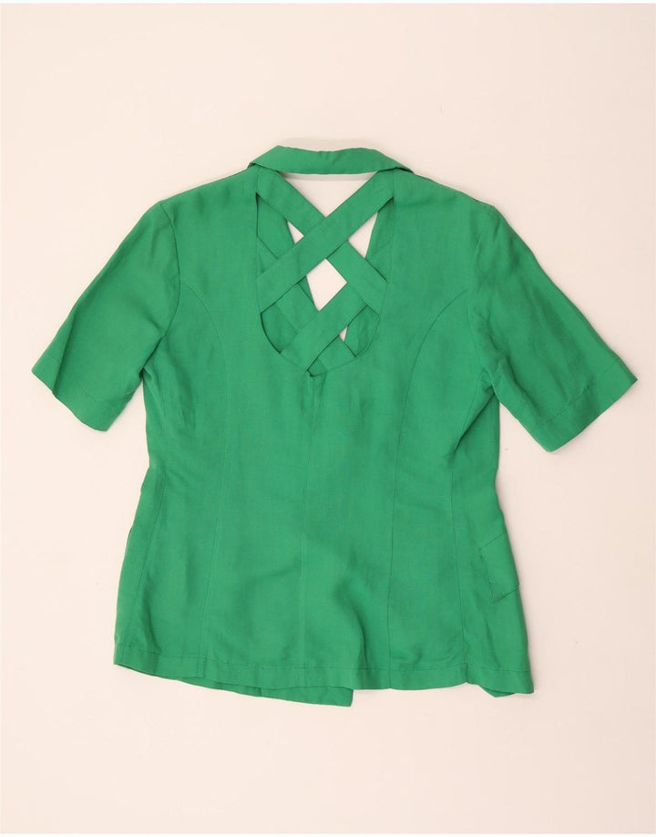 Vintage Womens Short Sleeve 1 Button Blazer Jacket UK 16 Large Green