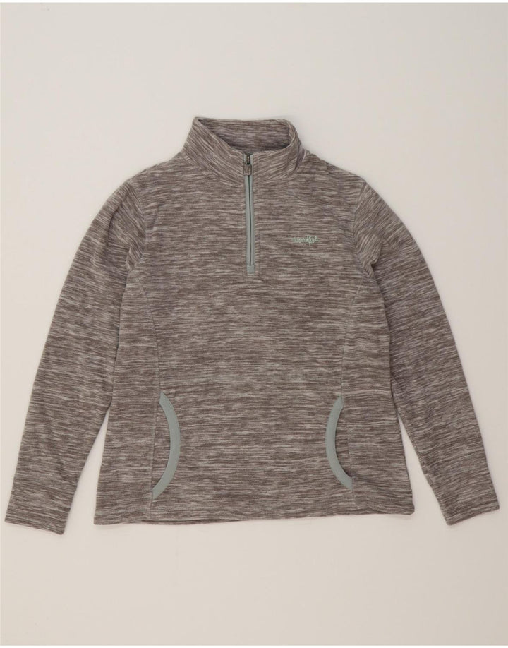 WEIRD FISH Womens Zip Neck Fleece Jumper UK 12 Medium Grey Flecked Vintage Weird Fish and Second-Hand Weird Fish from Messina Hembry 