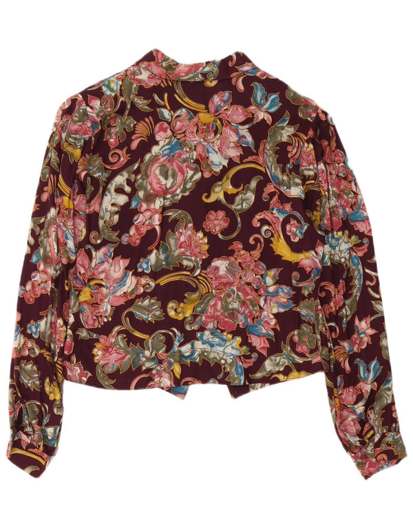 Vintage dameskjorte bluse UK 10 Small Burgundy Floral Viscose
