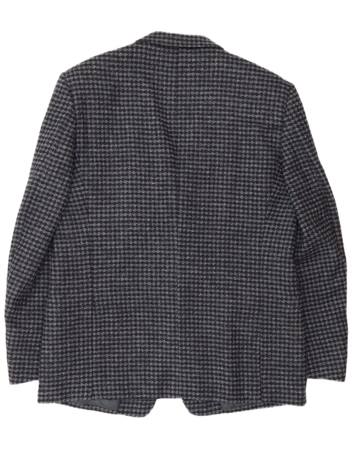 Vintage Mens 2 Button Blazer Jacket IT 56 3XL Blue Houndstooth Virgin Wool
