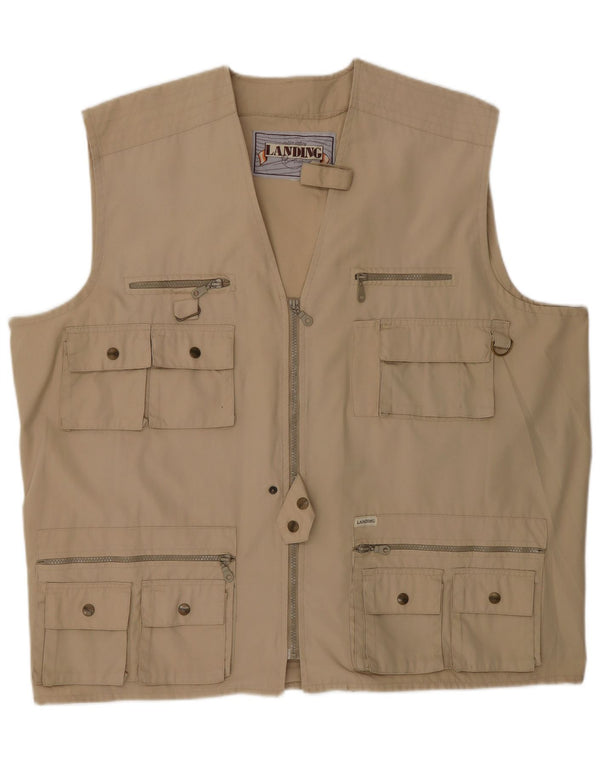 Vintage hombres utilidad Gilet Reino Unido 42 XL algodón beige