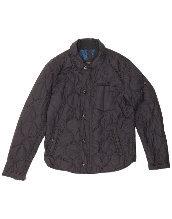 Massimo Dutti Mens Quilted Jacket UK 40 Large Navy Blue Nylon