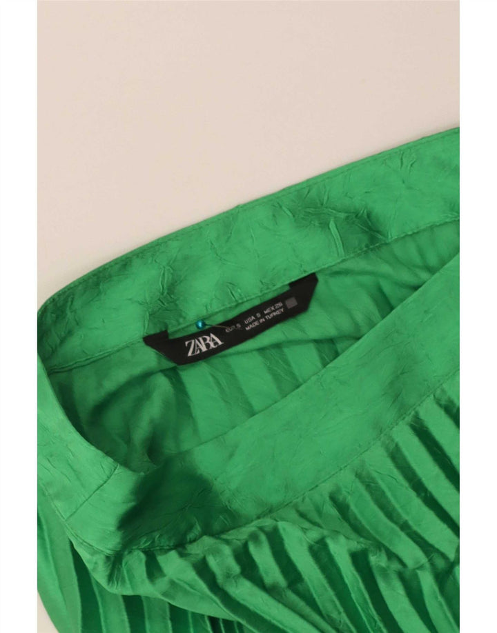 Zara Womens Pleated Maxi Skirt Small W26 Green