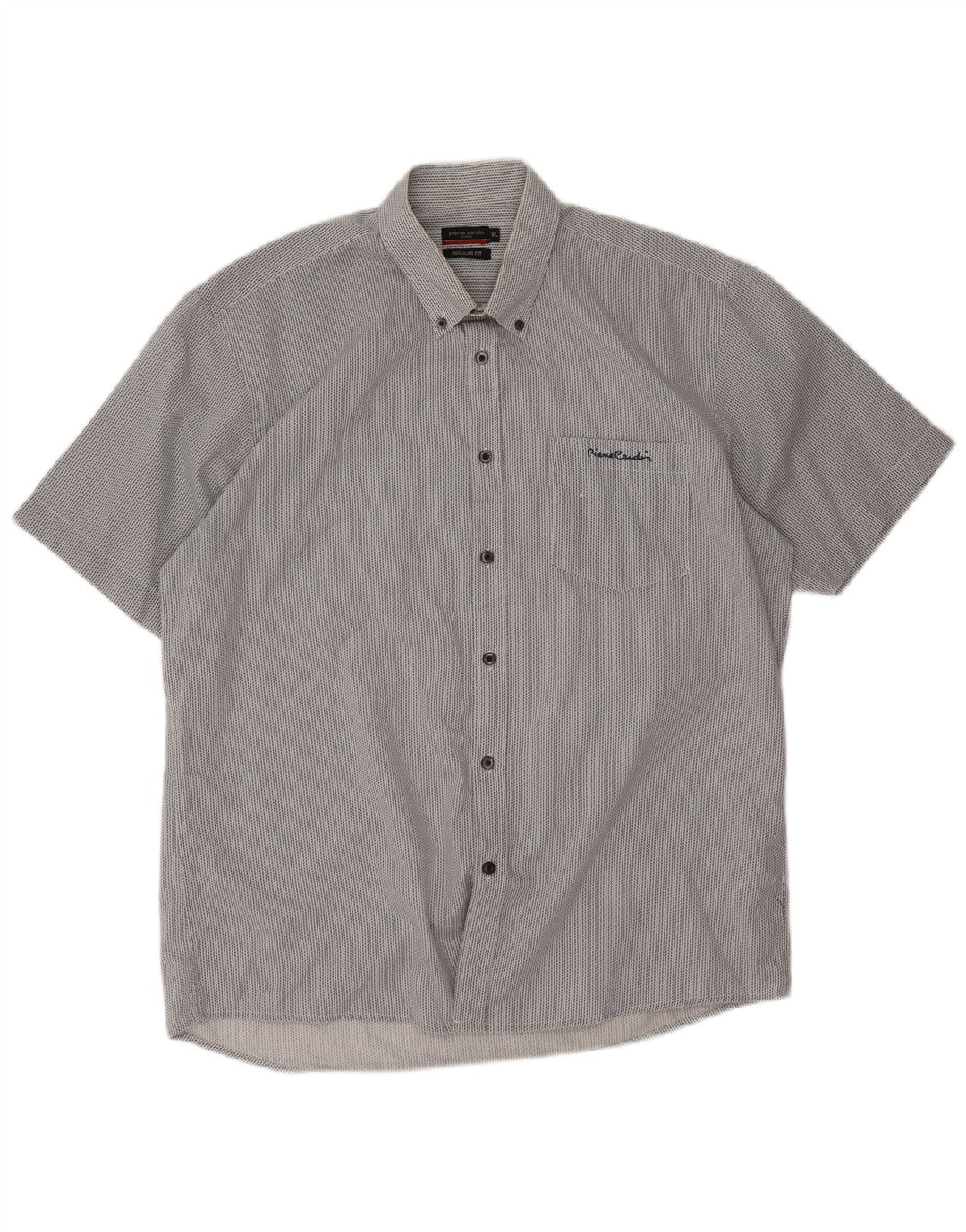 Pierre Cardin Mens Short Sleeve Regular Fit Shirt XL Grey Chevron Polyester