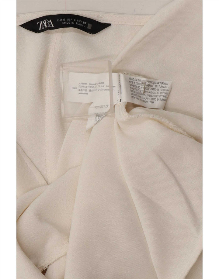 Zara Damen Bluse Top UK 10 Small Weiß Polyester